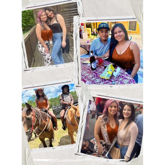 Women's Brown Fringe Tank Top Western Festival Clothing Cowgirl V Neck Outfits - Picture 6 of 6